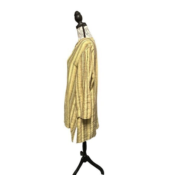 Nomadic Traders Women's 100% Linen Light Green Stripe Button Up Medium - Picture 3 of 8